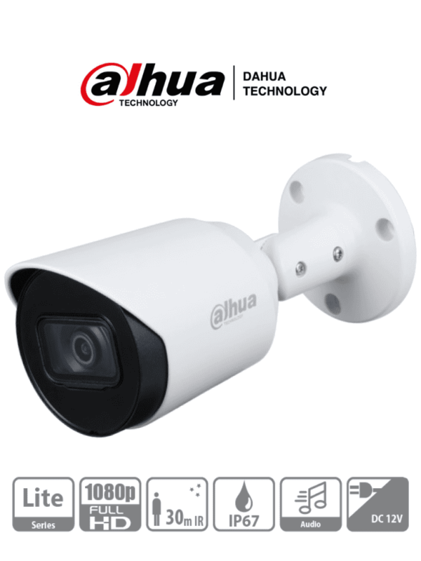 DAHUA HFW1200T-A - Camara Bullet HDCVI 1080p / Audio Integrado/ 103 Grados de Apertura/ Lente 2.8 mm / IR 30 Mts/ IP67/ Metalica/ DWDR/ BLC /HLC/