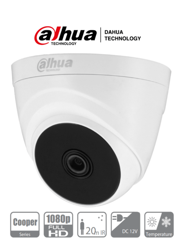 DAHUA COOPER T1A21 - Camara domo HDCVI 1080p / 720p / TVI / A HD / CVBS / Lente 2.8 mm / Smart ir 20 Mts / Apertura lente 103 grados / Interior/